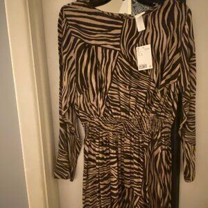 H&M Brown Tan Animal Graphic Size 10 Dress